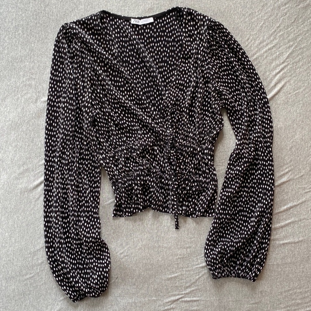 Zara Deep V Silky Pleated Top | Size S